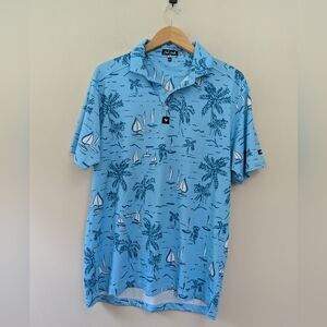 Bad Birdie The Castaway Sailboat Print Polo Shirt Golf Performance Size L Mens